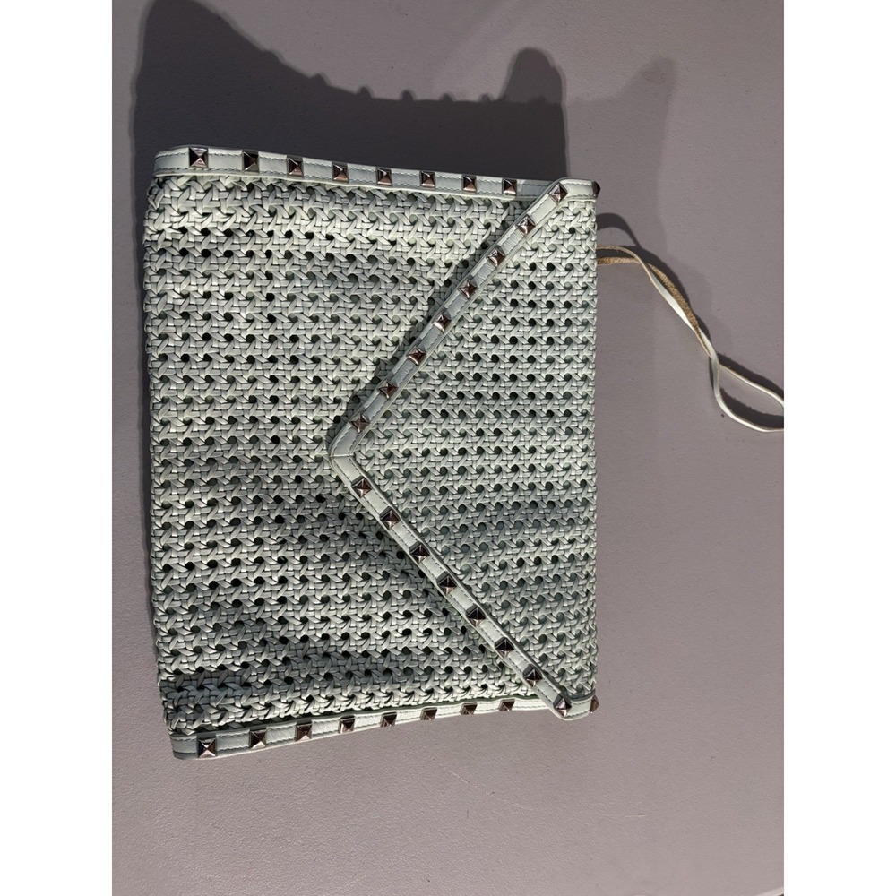 REBECCA MINKOFF Leather Mint Green Large Envelope Silver Studded Clutch Purse